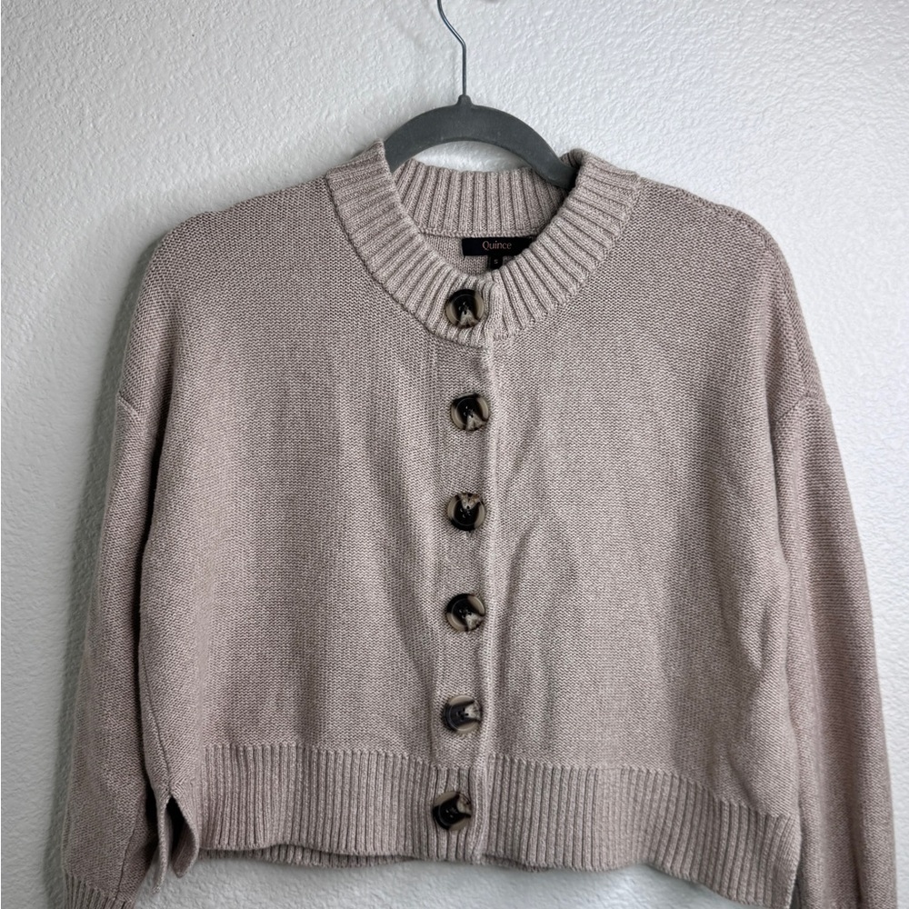 Quince Organic Cotton Beige Cropped Cardigan Size S